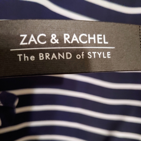 Zac & Rachel Womens L Blouse/Dress/Tunic Top Navy Blue White Stripes - Picture 8 of 9